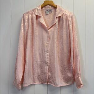 Vintage Hunts Point Womens Satin Jacquard Secretary Top Size 12 Pink Feminine